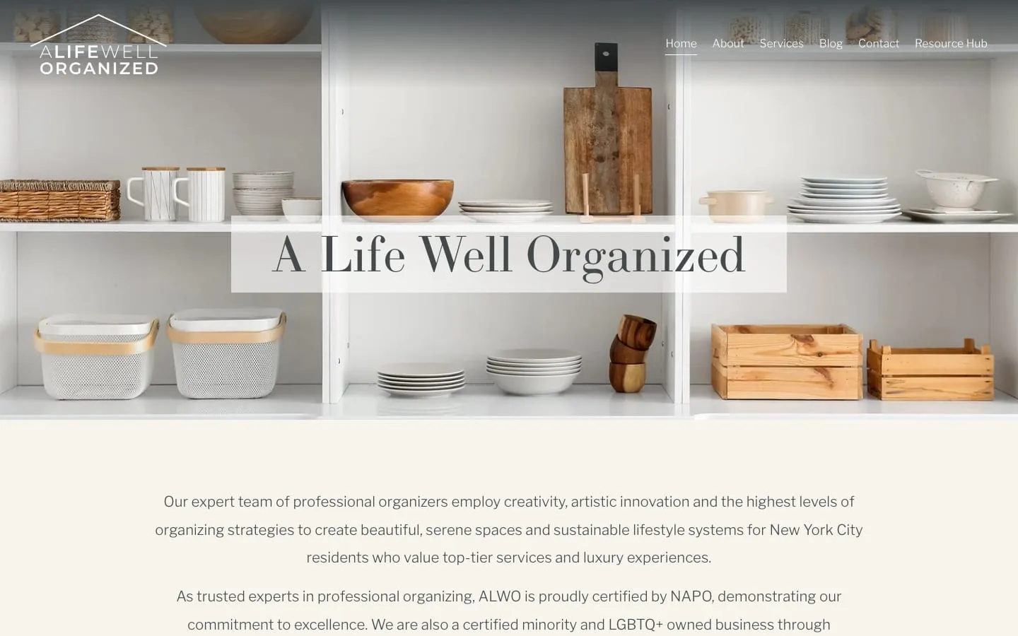 The homepage of A Life Well Organized, above the fold