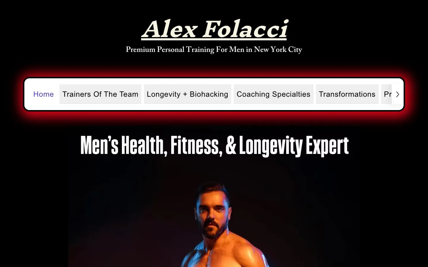 The homepage of Alex Folacci, above the fold