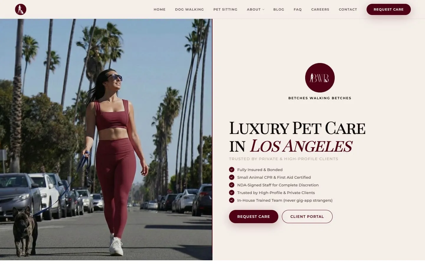The homepage of Betches Walking Betches, above the fold