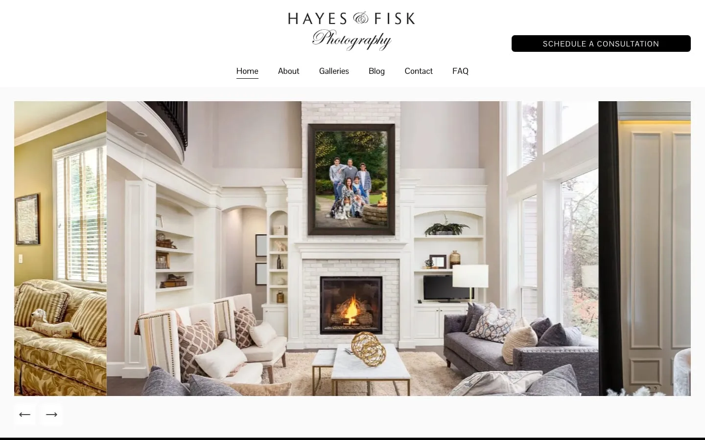 The homepage of Hayes & Fisk Photography, above the fold