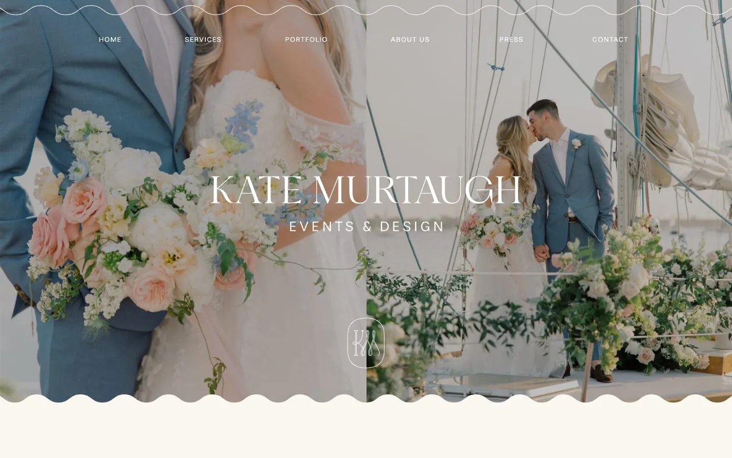 The homepage of Kate Murtaugh Events, above the fold