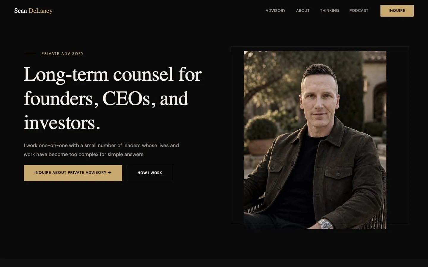 The homepage of Sean DeLaney, above the fold